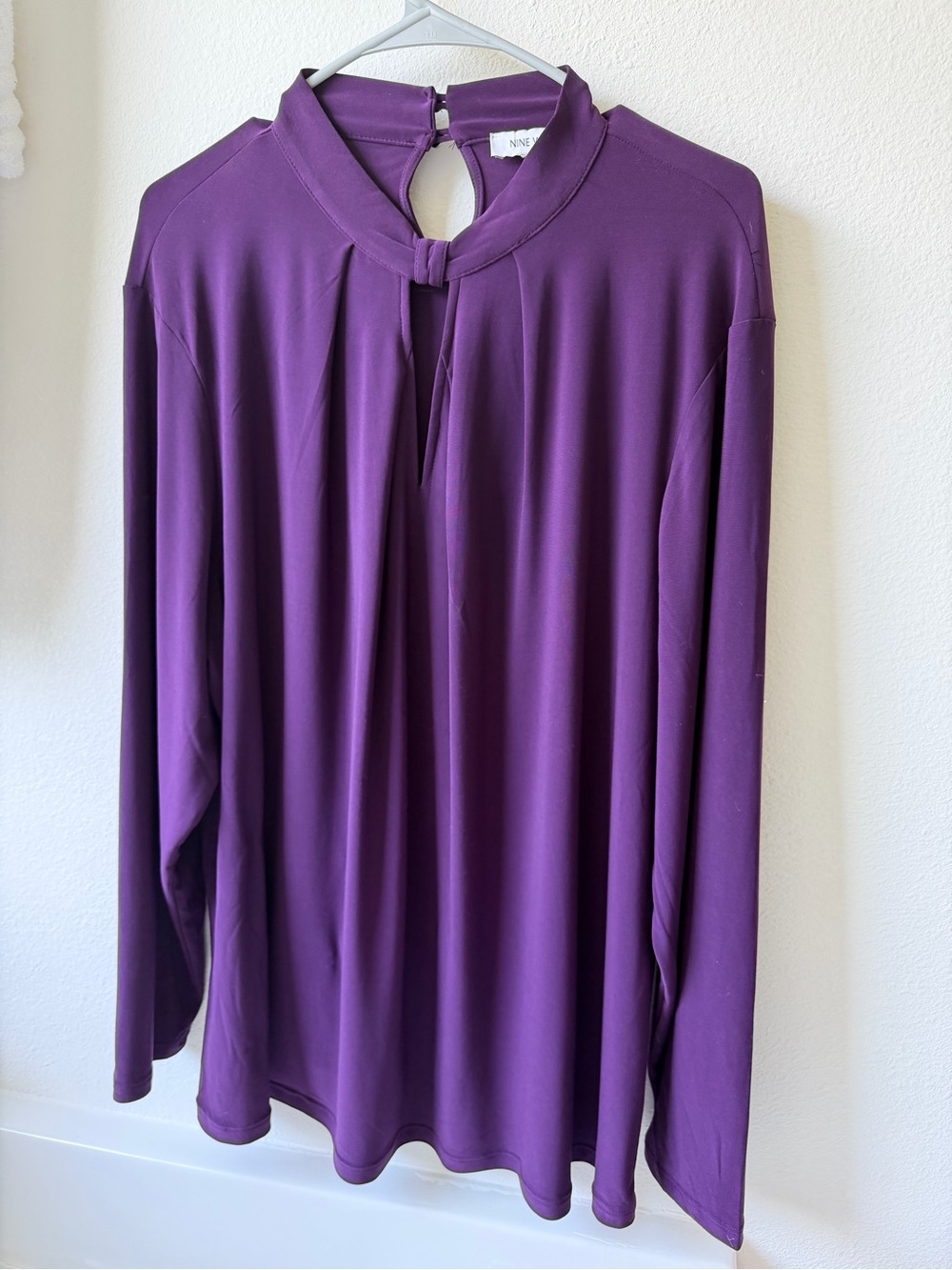 Nine West Plum Keyhole Long Sleeve Top
